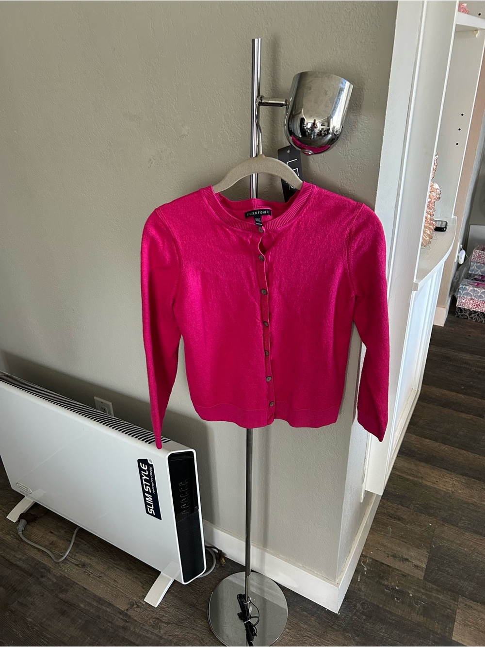 Eileen Fisher Bright Pink Button-Front Wool Blend Cardigan